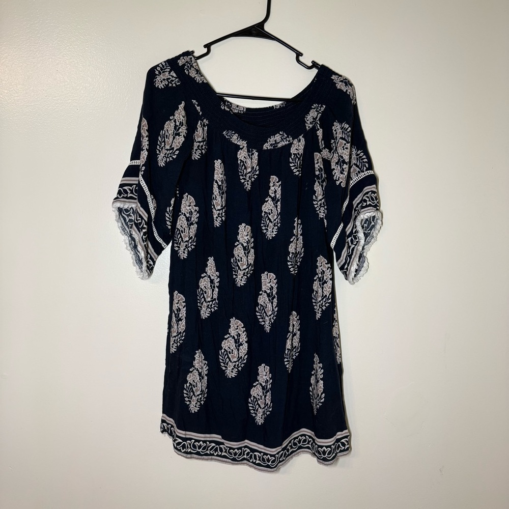 Kori Women’s Black and Cream Boho Patterned Mini Dress